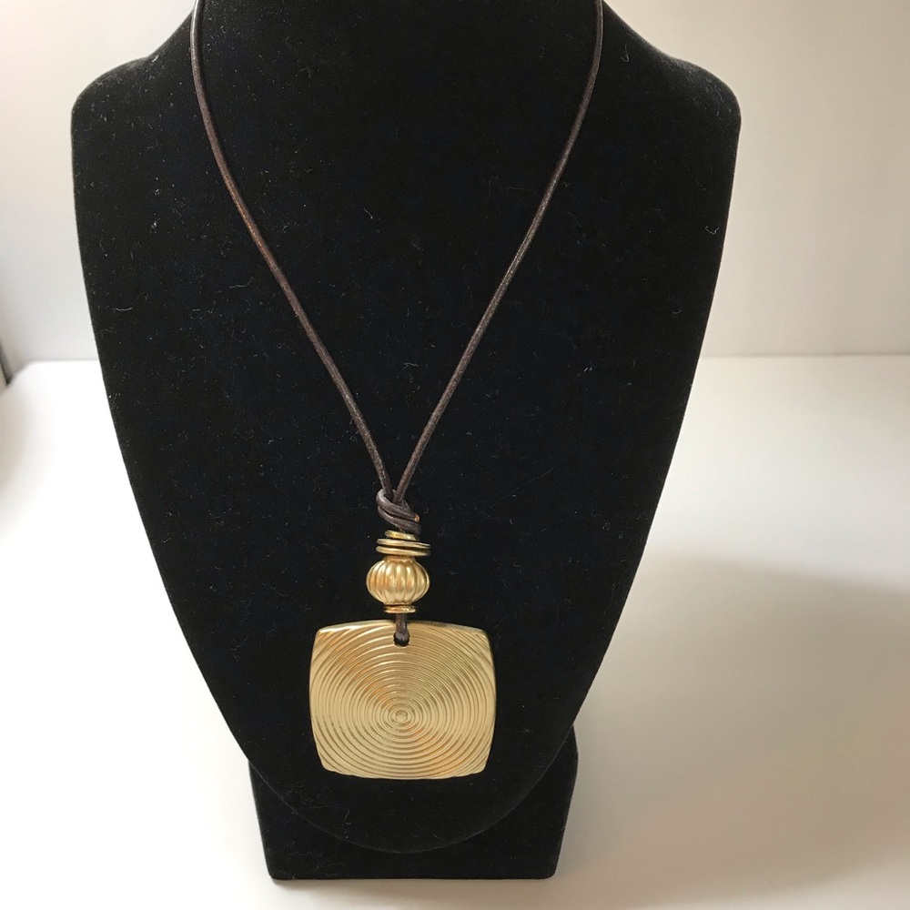 Chico’s Brown Leather and Gold Accent Necklace